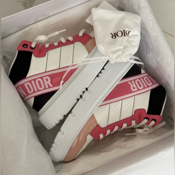 Christian Dior Pink and White High-Top Sneakers - Picture 2 of 3